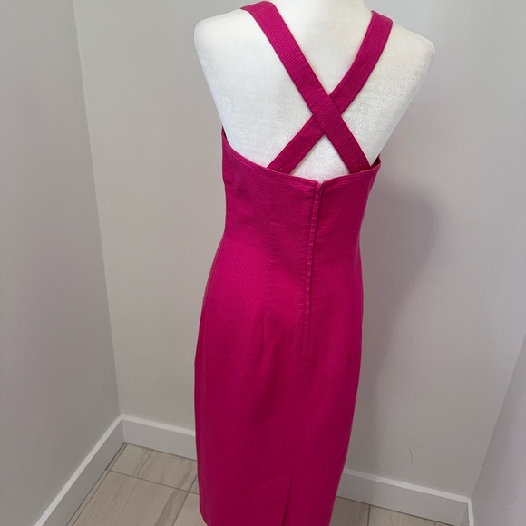 Fuchsia Midi Dress with Gold Button Accents & 1” Shoulder Straps Sz S - Picture 4 of 10